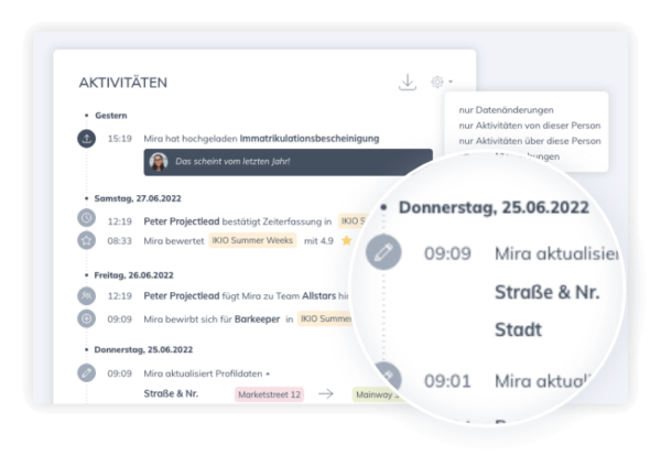 Bewerber- und Mitarbeiteraktivitäten nachverfolgen