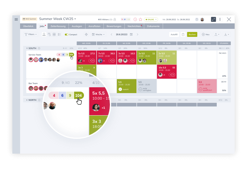 Mitarbeiter bewerben sich online direkt auf Schichten, Jobs bzw. offene Einsätze. Dabei achtet Teamhero genau darauf, dass jeder Mitarbeiter genau die Jobs sieht, die er sehen soll.