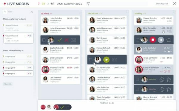 Livemodus CheckIn und Checkout Tableau für mobile Arbeitszeiterfassung