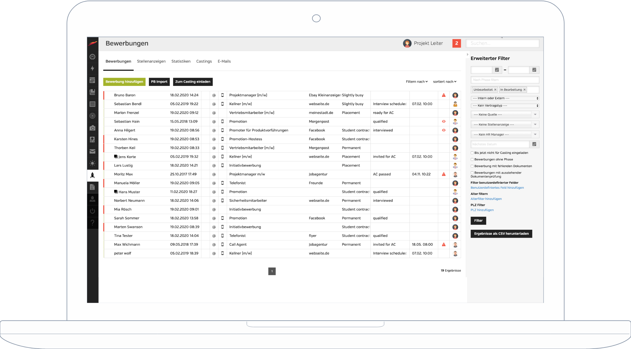 Bewerbermanagement via Laptop